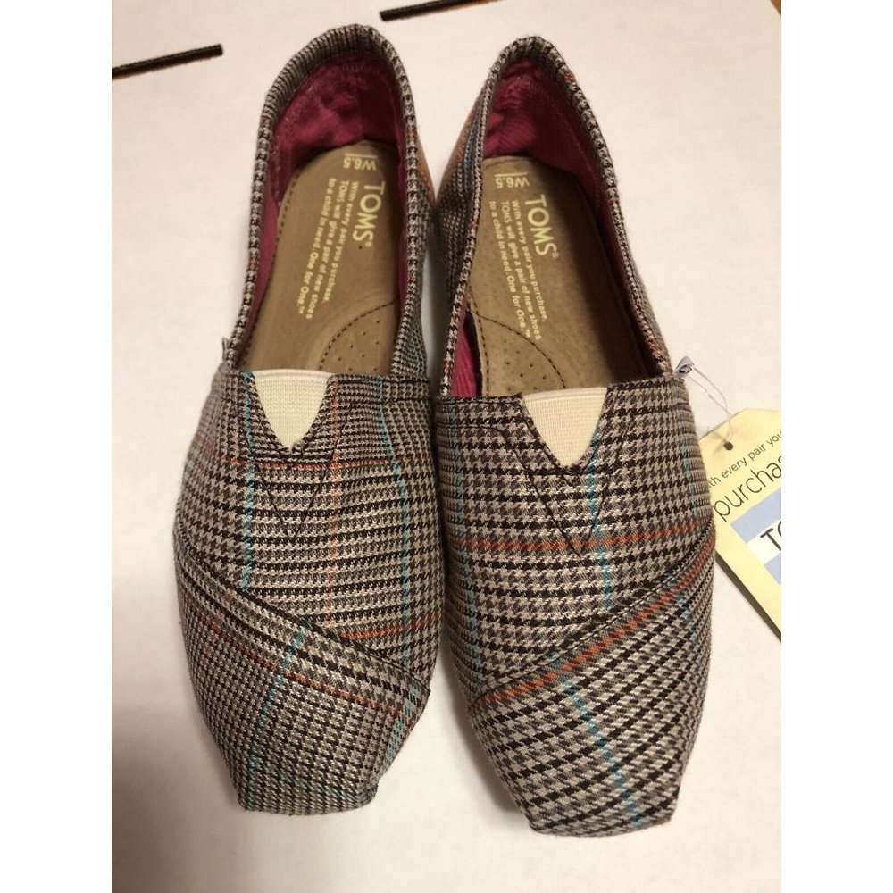 Toms Women’s Classic Academy Brown Preppy Plaid/Corduroy Checks Slip On 6.5w New